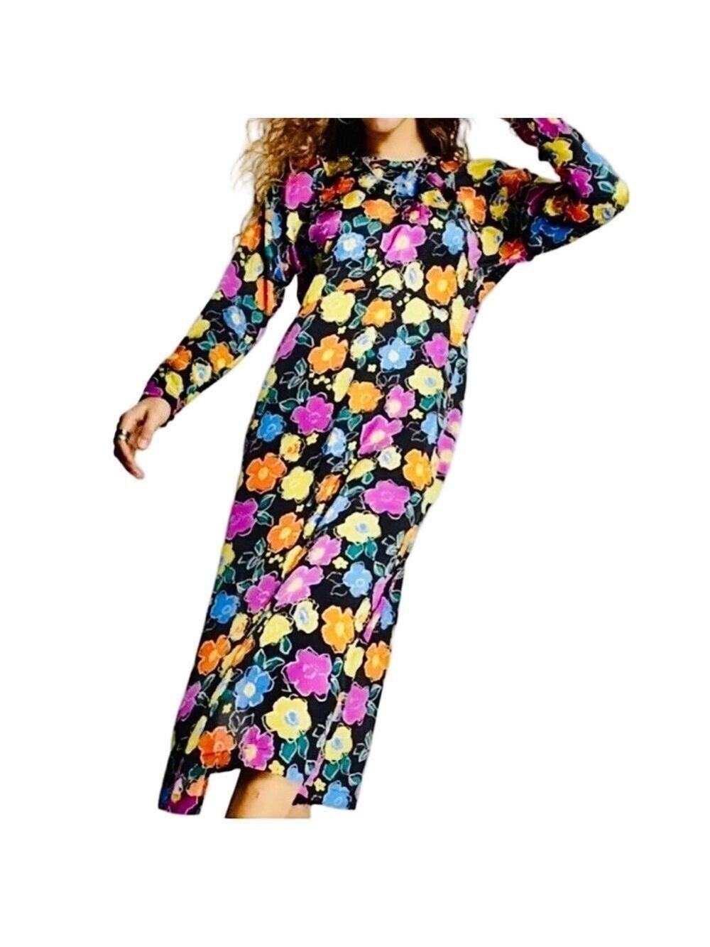 TOPSHOP Floral Tie Back Long Sleeve Dress